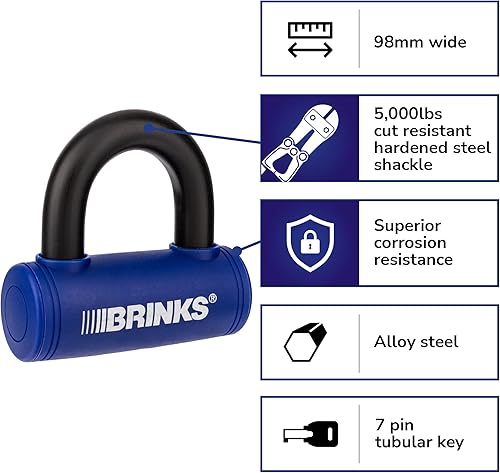Miniatura 2 de BRINKS - Cerradura de barra en U de 3 78" - Cerradura de bicicleta resistente a la intemperie y resistente a la púa, azul