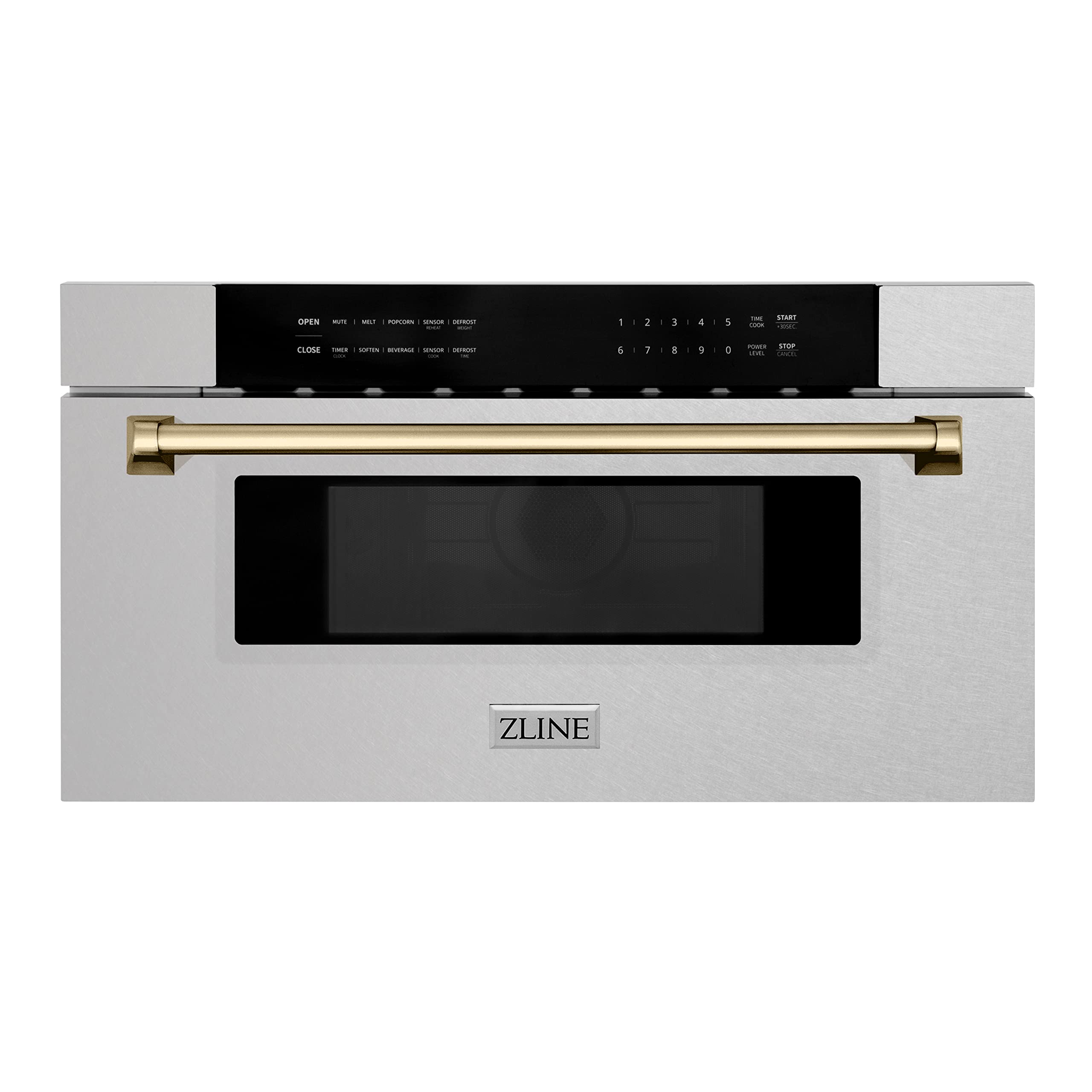 ZLINE Autograph Edition 30 in. 1.2 cu. ft. Built-In Microwave Drawer in Satin Stainless Steel with Champagne Bronze Accents (MWDZ-30-SS-CB)