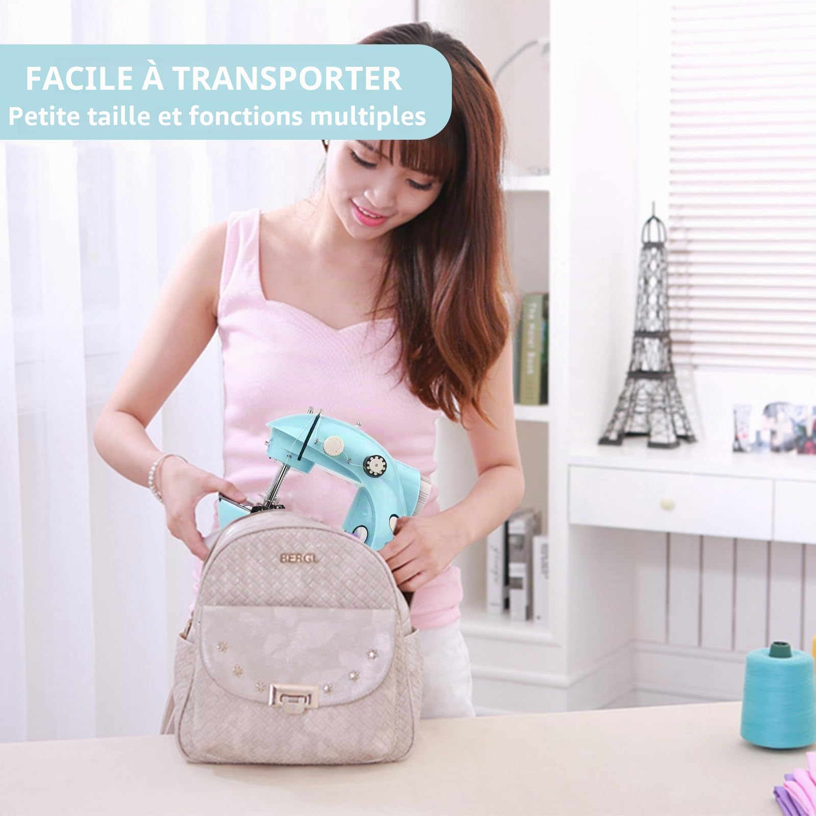 Machine à coudre électronique, mini machine à coudre double fil 2 vitesses avec pédale pour vêtements, rideaux, artisanat avec 99 accessoires de couture et table d'extension