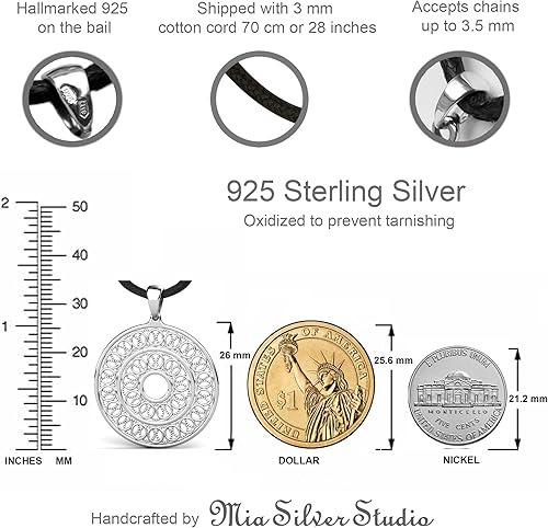 Miniatura 4 de Mandala Chakra Necklace Sterling Silver 925 - Filigree Boho Indie Pendant - Sacred Geometry Esoteric Amulet - Hippie Namaste Yoga Jewelry for Women