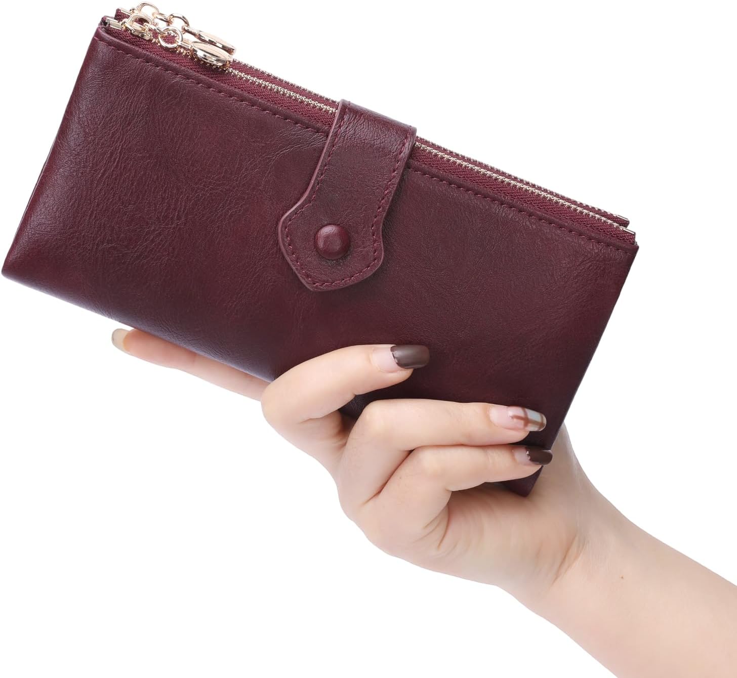 GOIACII Wallet for Women Ladies Wallets Double Zippers Clutch Purse Red image 5