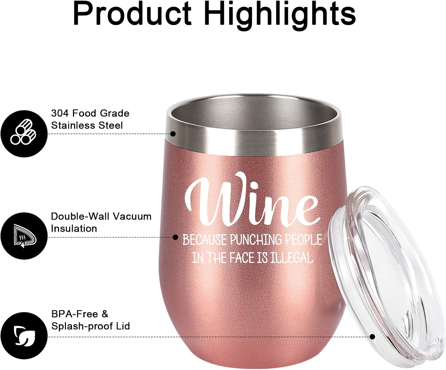 Black Friday - 60% OFF Gingprous Funny Birthday Gift for Her, Friend BFF, Mom, Wife, Sister, Aunt, Coworker, Funny Wine Tumbler Cupcake Wine Socks Gift Set for Women, 12 Oz Wine Tumbler with Lid, Opener, Stopper, Rose Gold