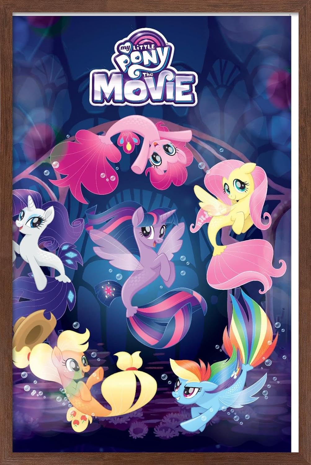 Trends International Hasbro My Little Pony Movie - Underwater Wall Poster, 14.725" x 22.375", Mahogany Framed Version