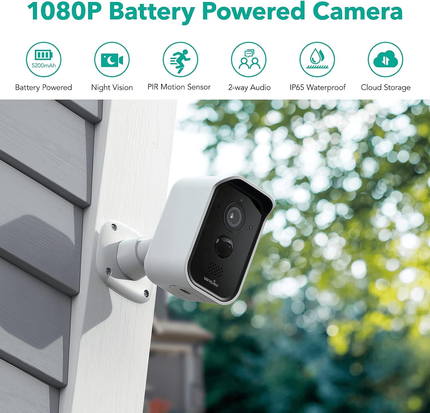 wansview Wireless Security Camera Outdoor, 1080P HD Wireless Rechargeable Battery Powered WiFi Home Security Camera, 2 Way Audio, Waterproof, Cloud Storage B3