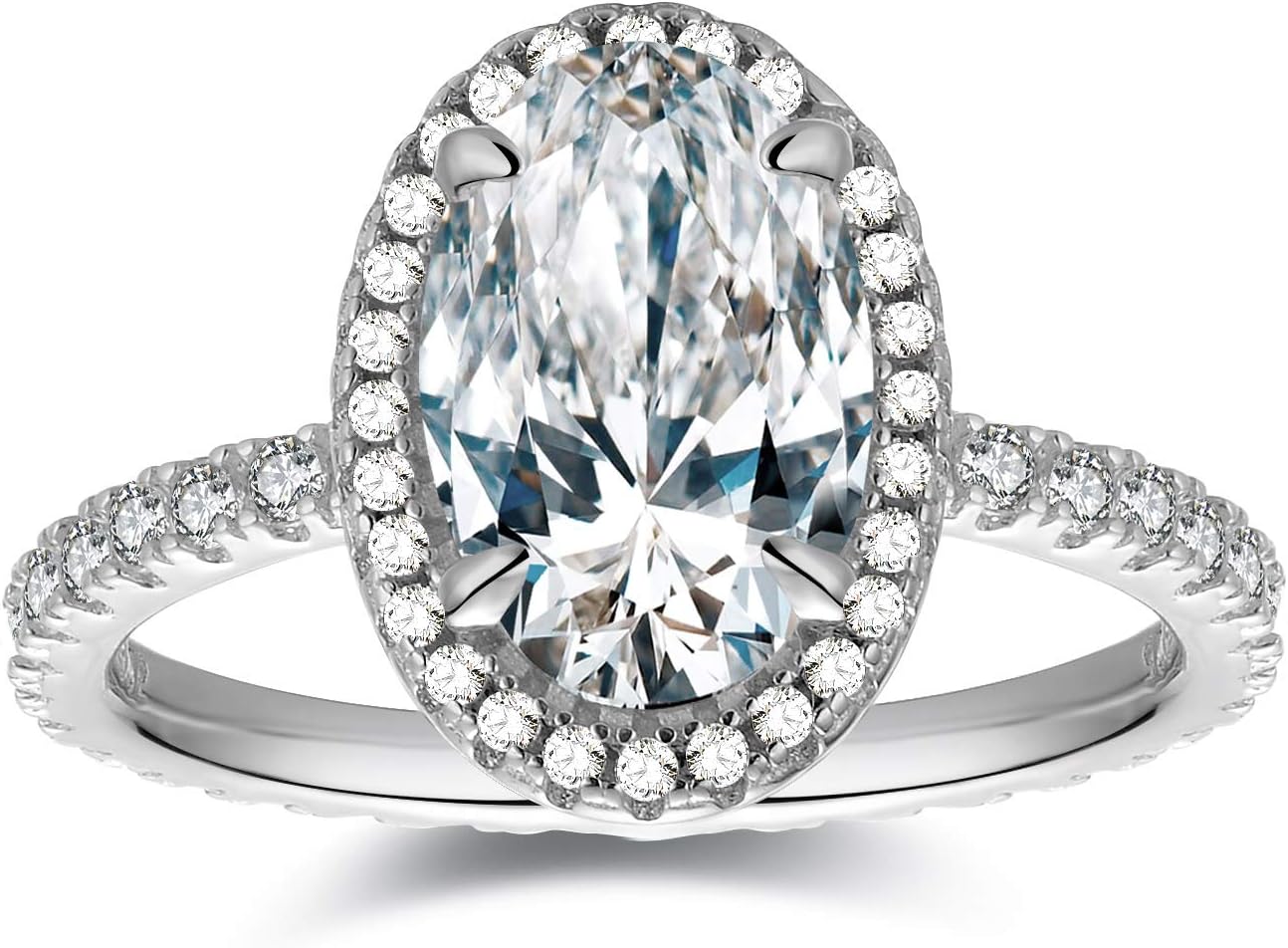 3 ctw Oval Halo Ring CZ Engagement Ring in Sterling Silver