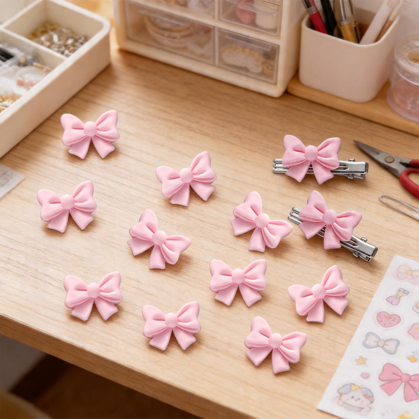 40 Pcs Pink Bow Cake Toppers, Resin Bow Cupcake Decorations for Girls Birthday, Baby Shower, Bridal Shower, Party Cake Decor — view 6