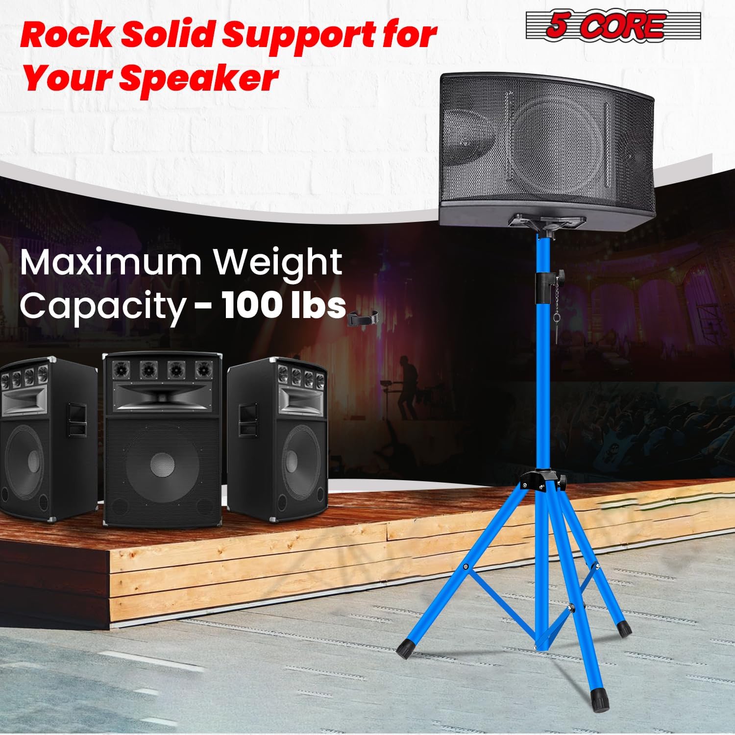 5 Core Speaker Stand Mount Holder Tripod w/Adjustable Height to 72” Universal 35mm Compatible Insert w Safety Pin and Knob Tension Lock for Studio Stage Home Sky Blue