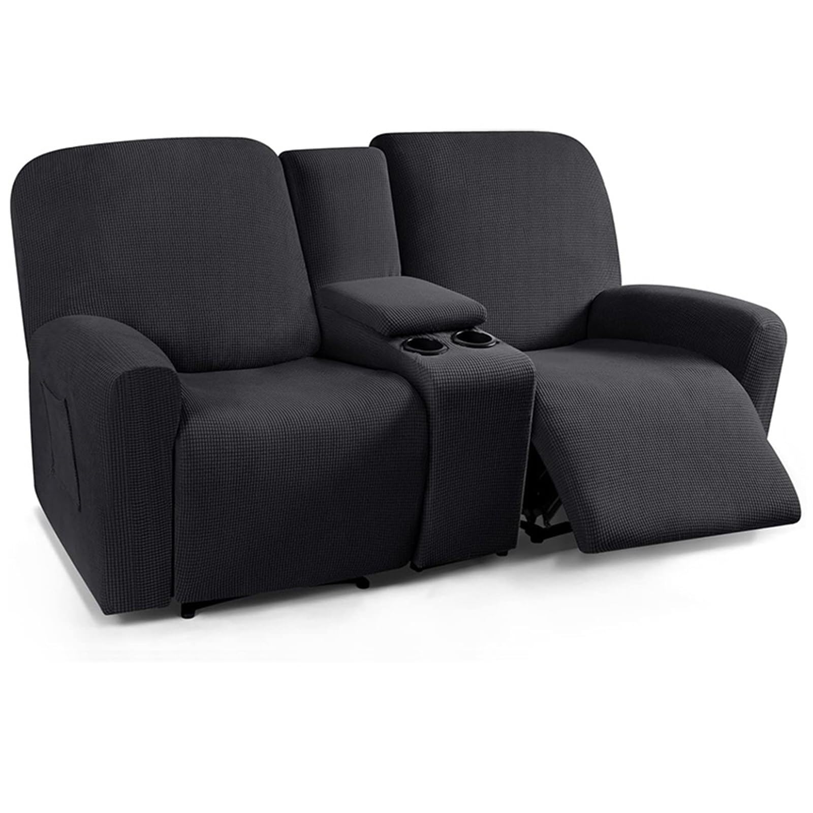 hardtry Recliner Slipcovers with Middle Console Slipcover,Couch Cover for Reclining Sofa Stretch Milk Silk Non-Slip Soft,Sofa Covers with Center Console Washable(Black,2 seater with console)