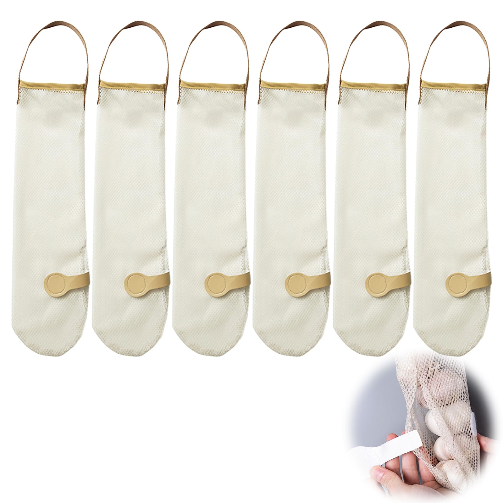 6 Pcs Mesh Produce Bags,Long Hanging Net Bag,Reusable Washable Grocery Net Bags for Kitchen Refrigerator Potato Onion Garlic Vegetable Fruit Storage