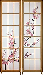 Biombo Divisoria MDF Oriental Japonês Divisor Ambiente Cerejeira Reto (2 Folhas)
