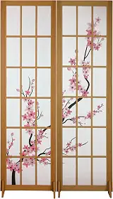 Biombo Divisoria MDF Oriental Japonês Divisor Ambiente Cerejeira Reto (2 Folhas)