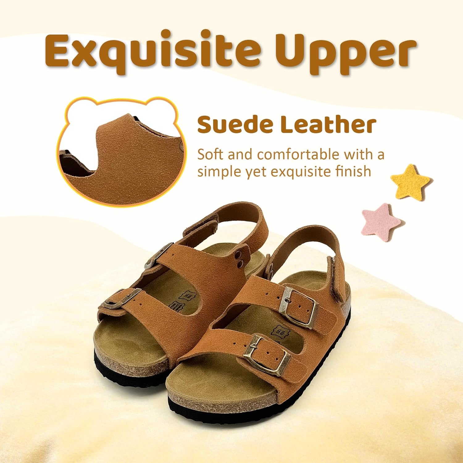 Kids Toddler Sandals Girls Non-Slip Footbed Slides Boys Adjustable Buckle Slippers Strappy Wedges with Comfortable Plush & Soft Insole