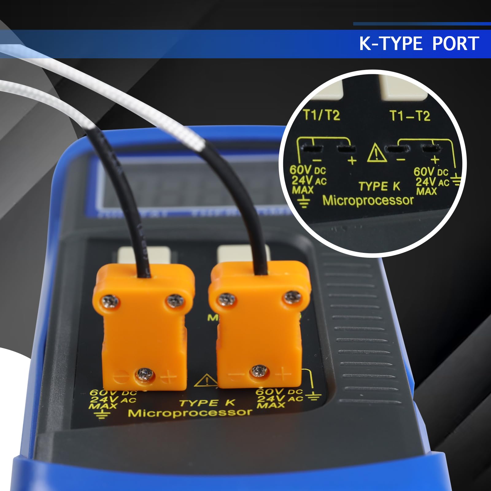 Termómetro digital de dos canales con termopar tipo K de -50 a 1300 °C, incluye abrazadera de temperatura y sondas con cable, medición de la diferencia y máx/min/AVG y diferencia para hornos, hornos