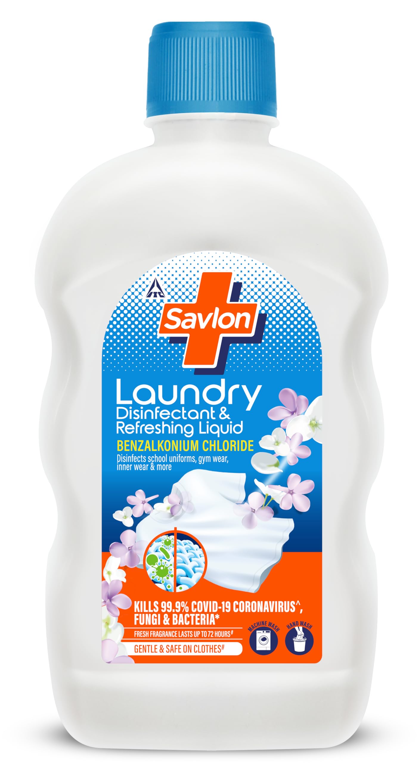 ITC Savlon Laundry Disinfectant & Refreshing Liquid 450ml | After-Detergent Wash | Kills 99.9% Bacteria Fungi | 72-Hour Fresh Fragrance | Safe on Clothes | No Bleach | Contains Benzalkonium Chloride