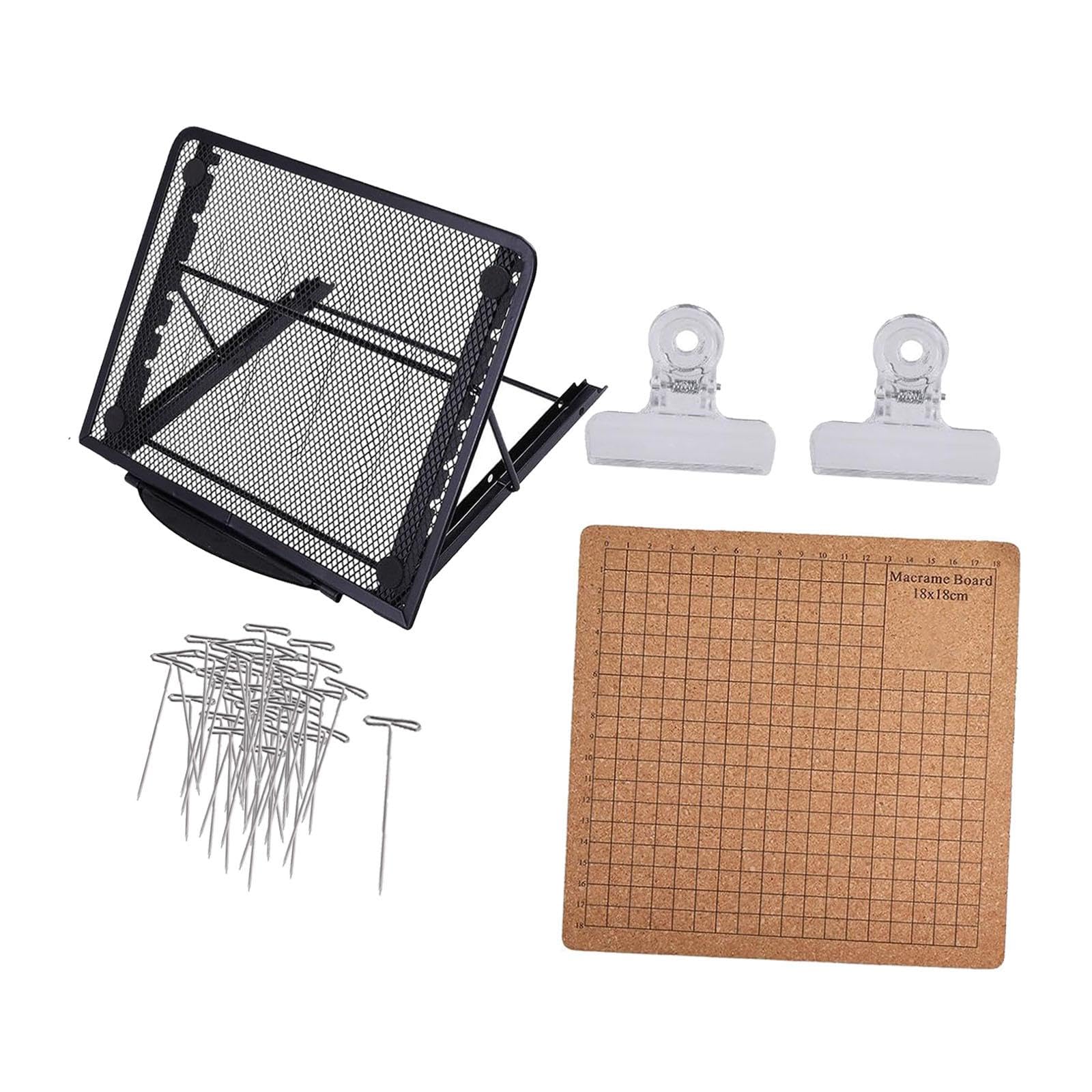 Ensemble de Planche à Macramé avec Support, Grilles Double Face, Accessoires Décoratifs et épingles en T Réutilisables, Support Noir