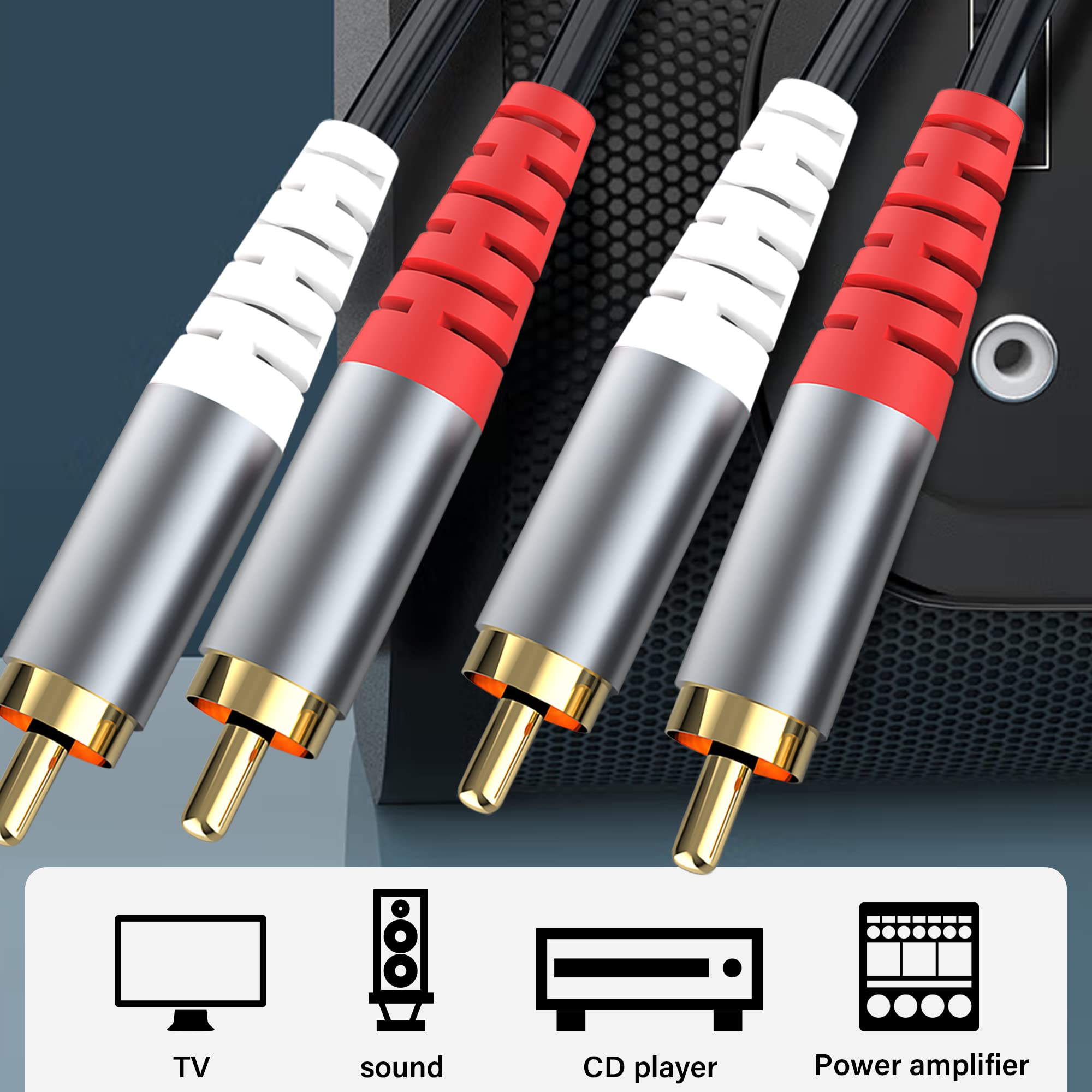 Kabel RCA, kabel 2RCA na 2RCA, 2 RCA M/M, kabel audio stereo, pozłacany 2RCA męski na 2RCA, męski kabel audio stereo kompatybilny z głośnikiem, wzmacniaczem, odbiornikiem, kinem domowym, subwooferem,