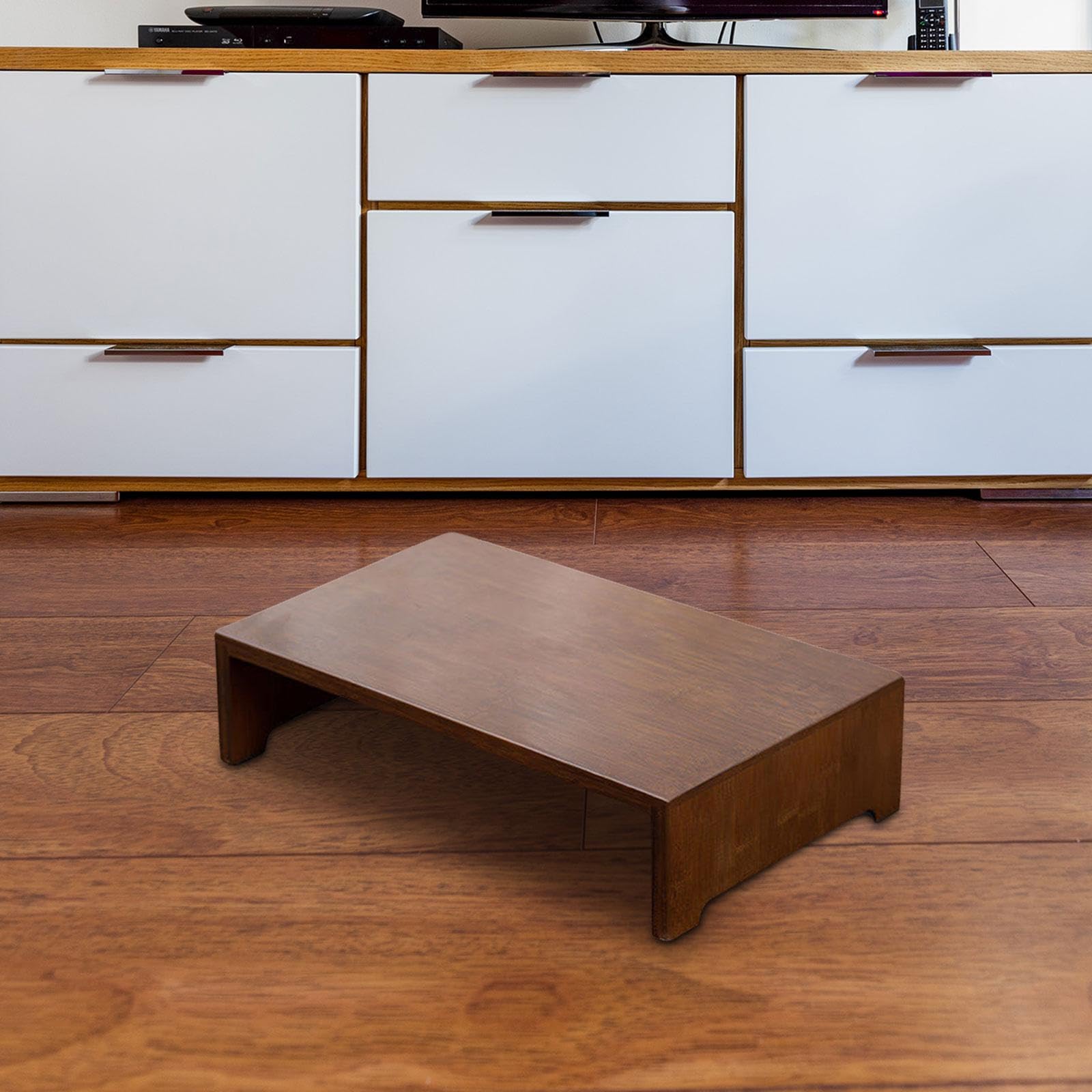 Panchetto Basso in Legno Poggiapiedi Comodo Multifunzionale Design Minimalista Adatto a Soggiorno, Marrone Scuro
