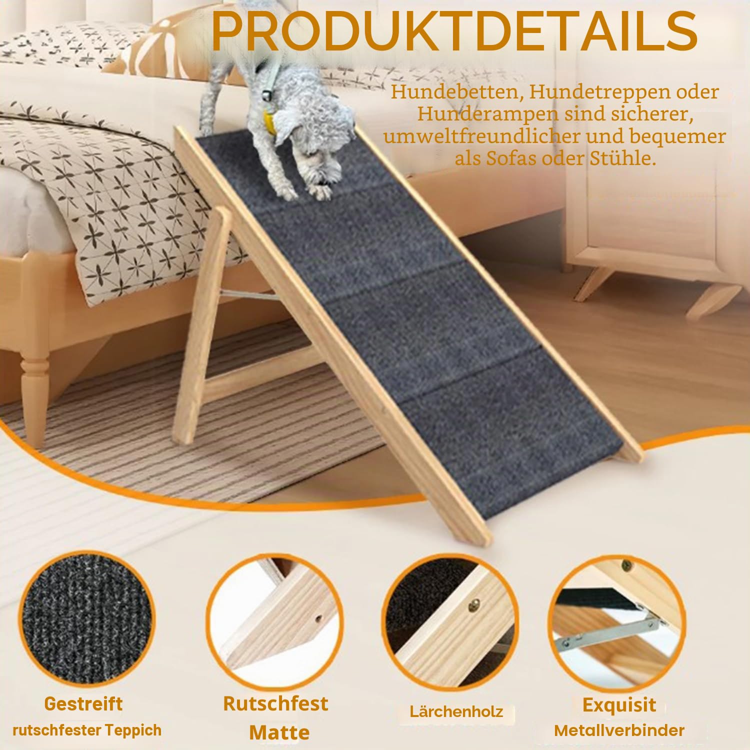 Rampe für kleine Hunde, Rampe für Hunde, Bett für Hunde, klappbares und verstellbares Sofa, mit rutschfester Matte, mit höhenverstellbarem Griff von 23-47 cm, geeignet für Betten und Sofas