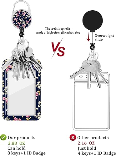 Miniatura 3 de Paquete de 2 portatarjetas y carrete retráctil resistente, soportes para tarjetas de identificación con clip retráctil para enfermeras, profesores,