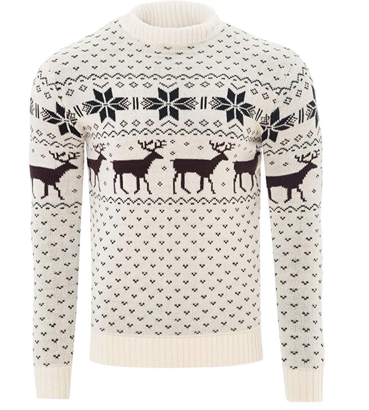 James Derby Mens Christmas Jumper Xmas/Reindeer Stag Nordic Stag Festive Christmas Xmas Jumper (Ecru, S)