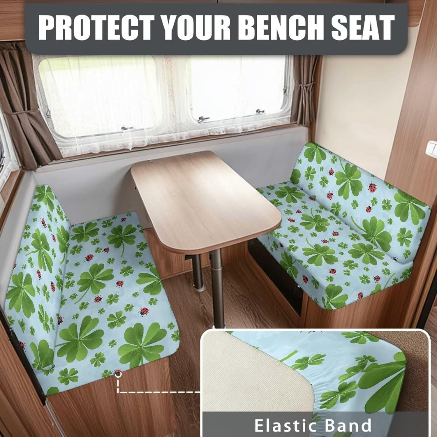 Rv Dinette Cushion Covers Set of 2 Saint Patrick's Day Clover Rv Sofa Cover Lightweight Washable Loveseat Slipcovers Include 1 Bench Cover & 1 Backrest Cover