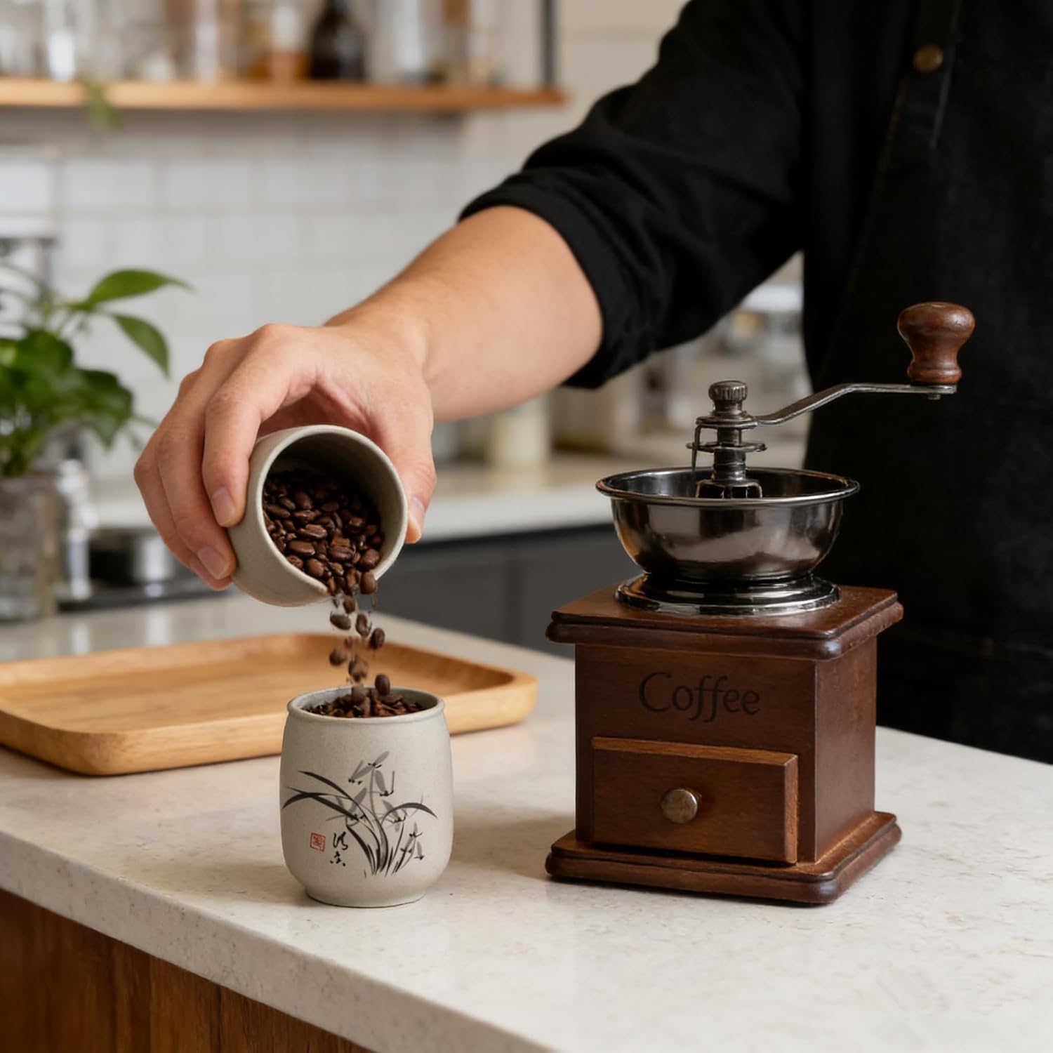 Ceramic Mini Coffee Canister with Lid Airtight dry Tea Canister Multi-function Canister Storage Organizers for Ground,Beans,Espresso,Rice,Tea,Sugar,Cereal, Flour,Bar Accessories,Gifts,7 OZ,Orchid