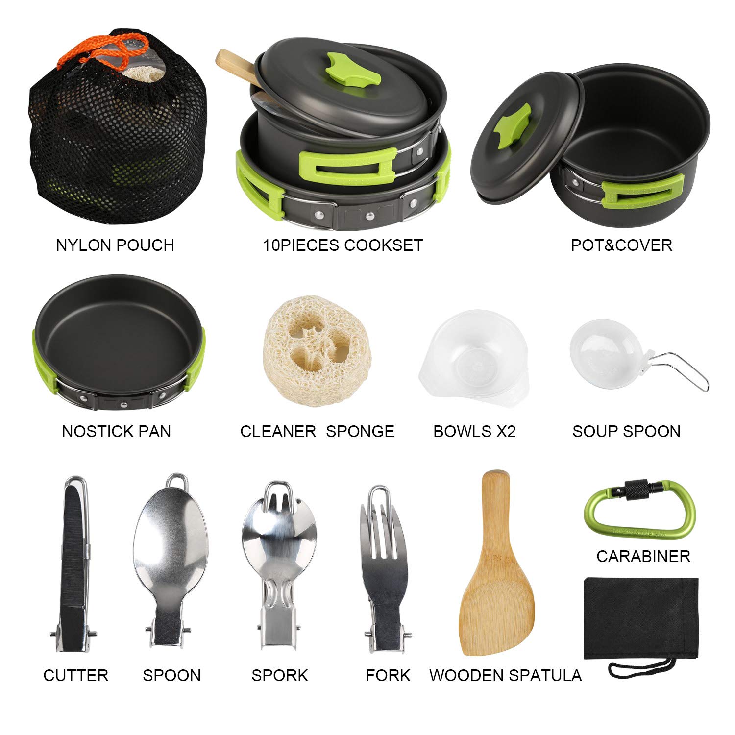 Ballery Utensilios de Cocina para Acampar, 15 Piezas, Mini Kit para 1-4 Personas Mochilero, Camping al Aire Libre Senderismo y Picnic