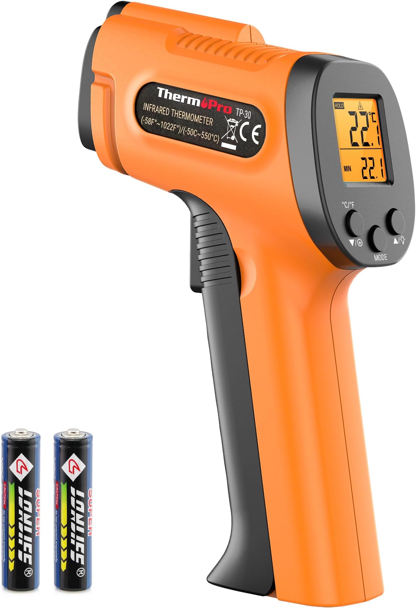 TP30 Infrared Thermometer Gun, Laser Thermometer for Cooking, Pizza Oven, Griddle, Engine, HVAC, Laser Temperature Gun with Adjustable Emissivity & Max Measure -50°C ~ 550°C (Not for Human)