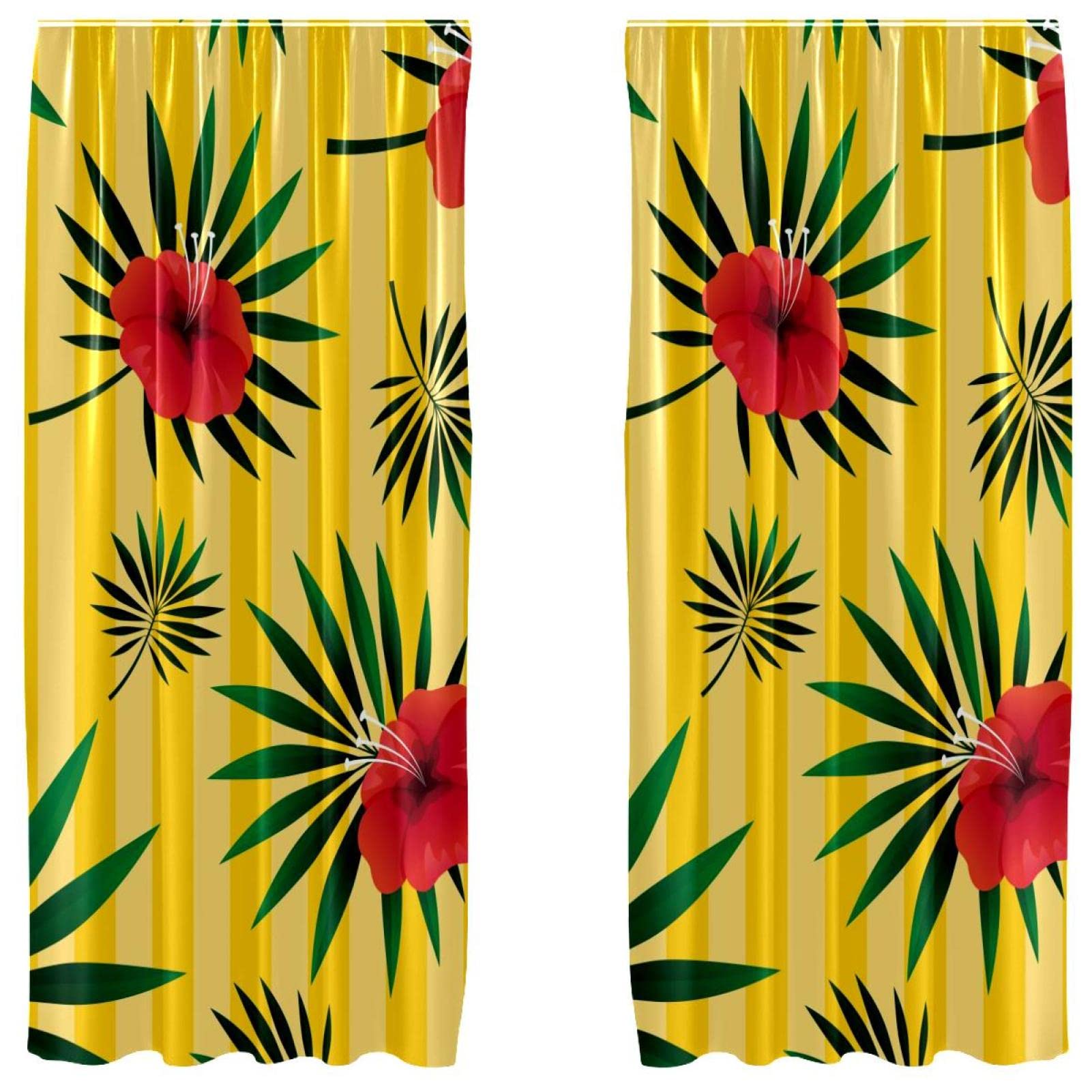 Cortinas con hojas tropicales de rayas amarillas: decoración moderna para el salón de casa