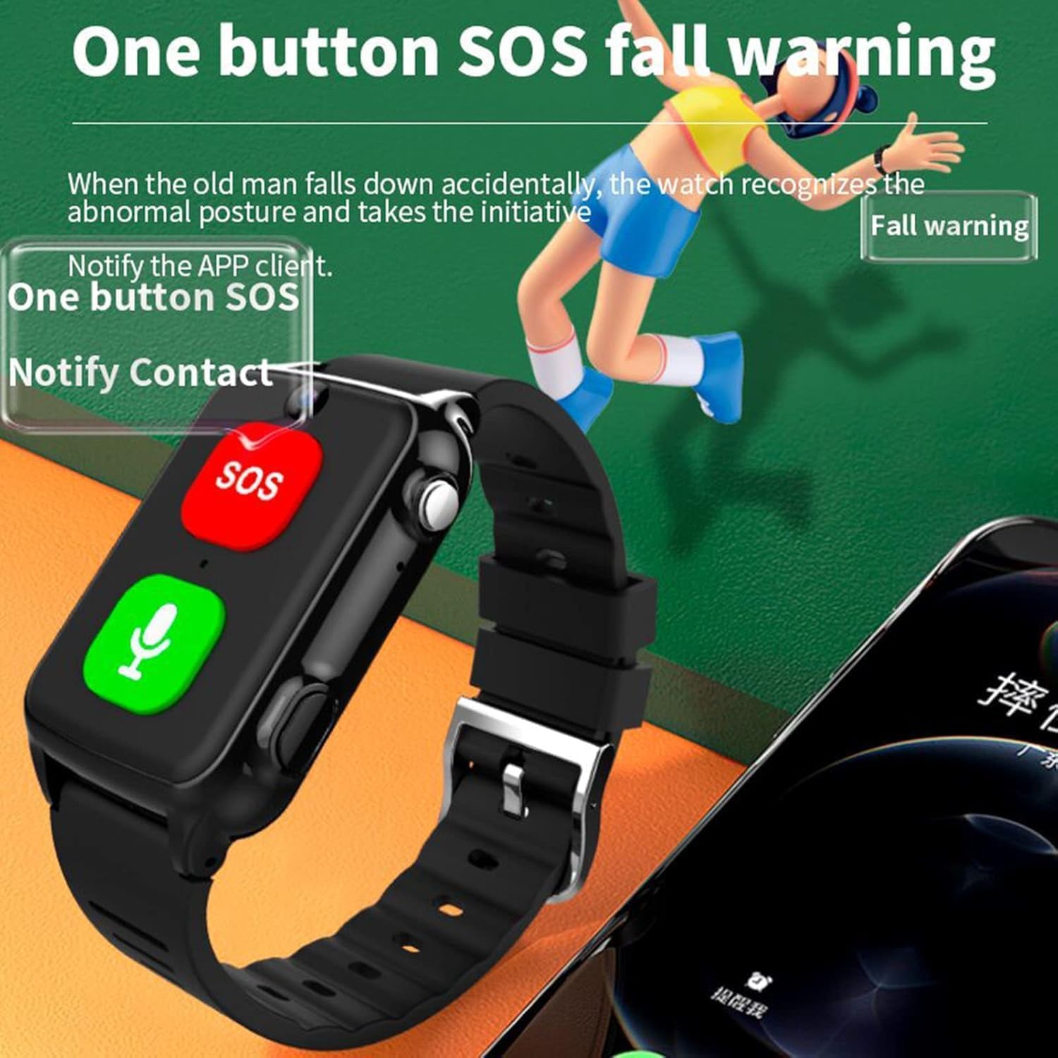 Montre GPS d'urgence avec caméra, détection de chute, appel vidéo 4G, surveillance de la santé pour les patients atteints de démence et d'Alzheimer