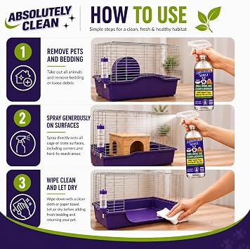 Absolutely Clean Amazing Small Animal Cage Cleaner, Just Spray/Wipe, Easily Removes Messes & Odors - Hamster Cages, Mice, Rat Cage, Guinea Pig Cage, Rabbit Cage, Ferret Cage, Dog Cage - USA Made