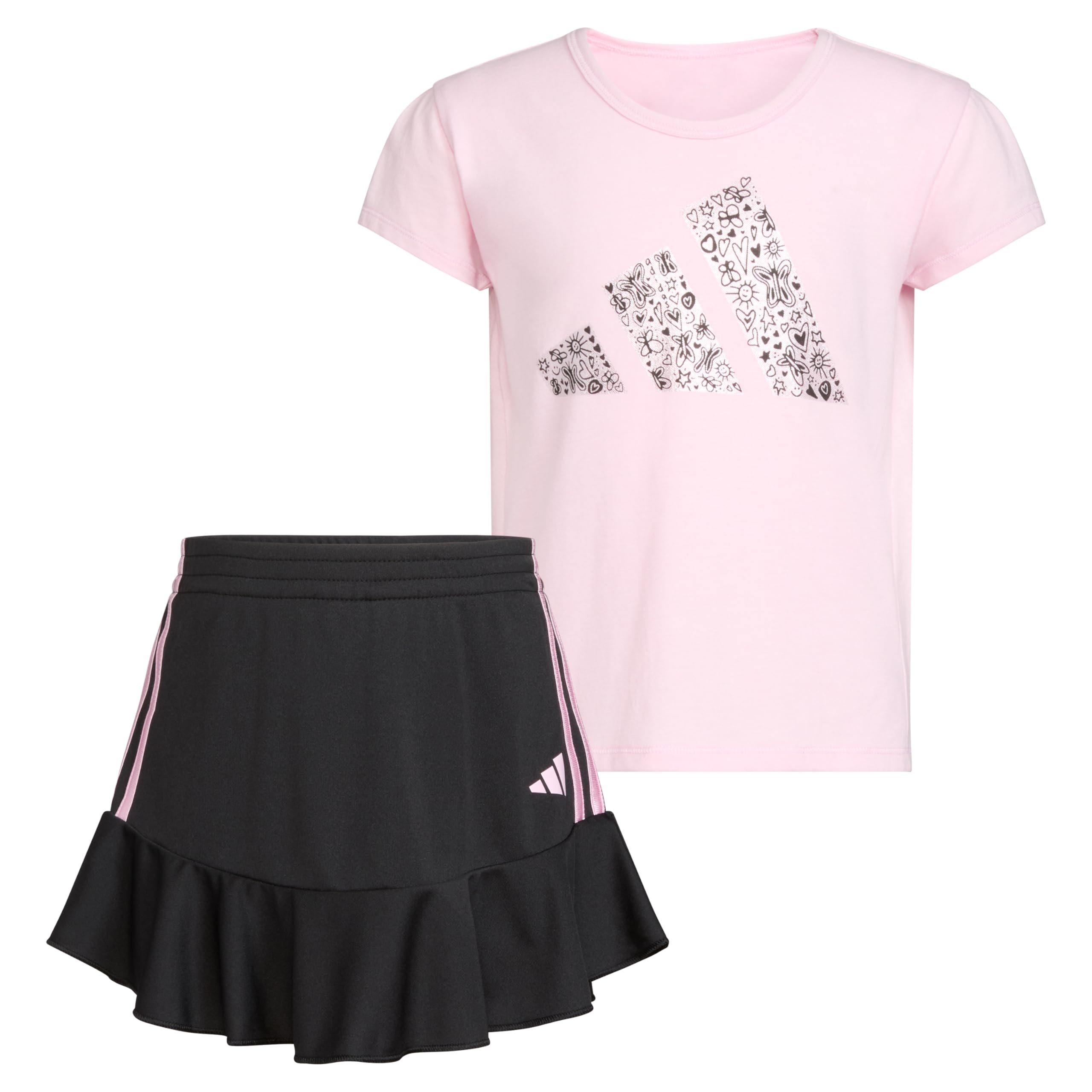 adidas girls 2-Piece Short Sleeve Box Tee &amp; Pleated Skort Set