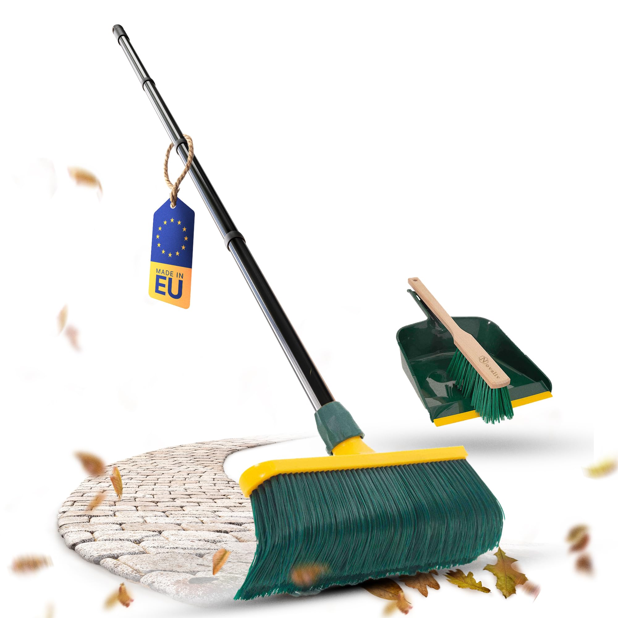 Novaliv Scopa con manico di alta qualità, 40 cm, con scopa esterna, spazzola speciale con setole curve, testa in plastica, ideale come scopa da giardino, scopa per prato artificiale, ideale per il