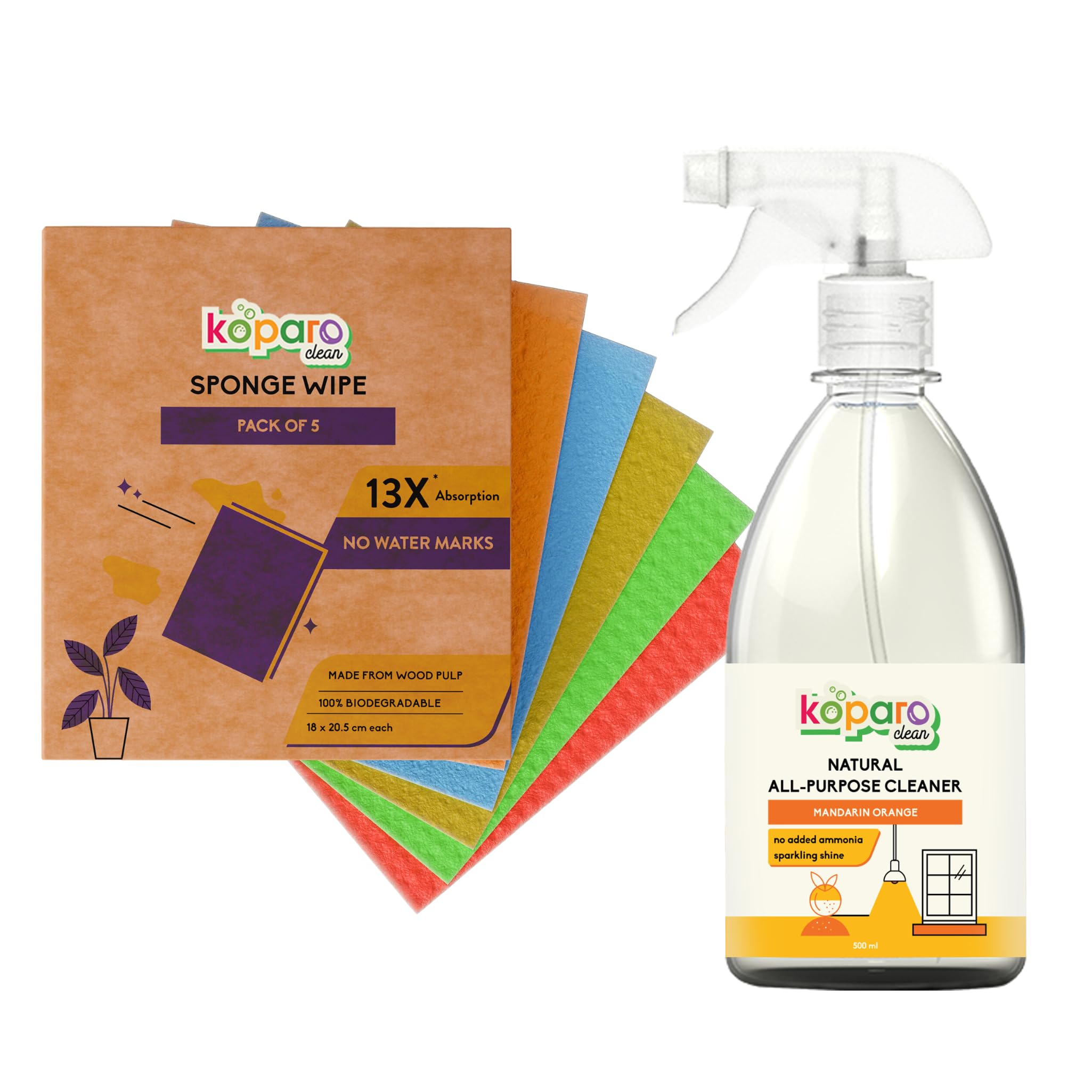 Koparo Clean All Purpose Cleaner Liquid Spray and Natural Cellulose Based Sponge Wipes Combo | Kids and Pet Safe | Eco-friendly (B0BXKCLF11) Amazon Price History, Amazon Price Tracker