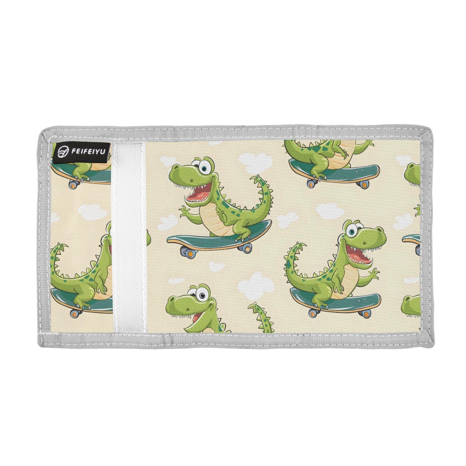 zyrtty Kids Wallets for Boys Girls Ages 4-18 Trifold, Cartoon Crocodile Skateboard Green Wallet with Zippered Coin Pocket and Card Holders, Novelty Wallet for Childrens Birthday Gifts
