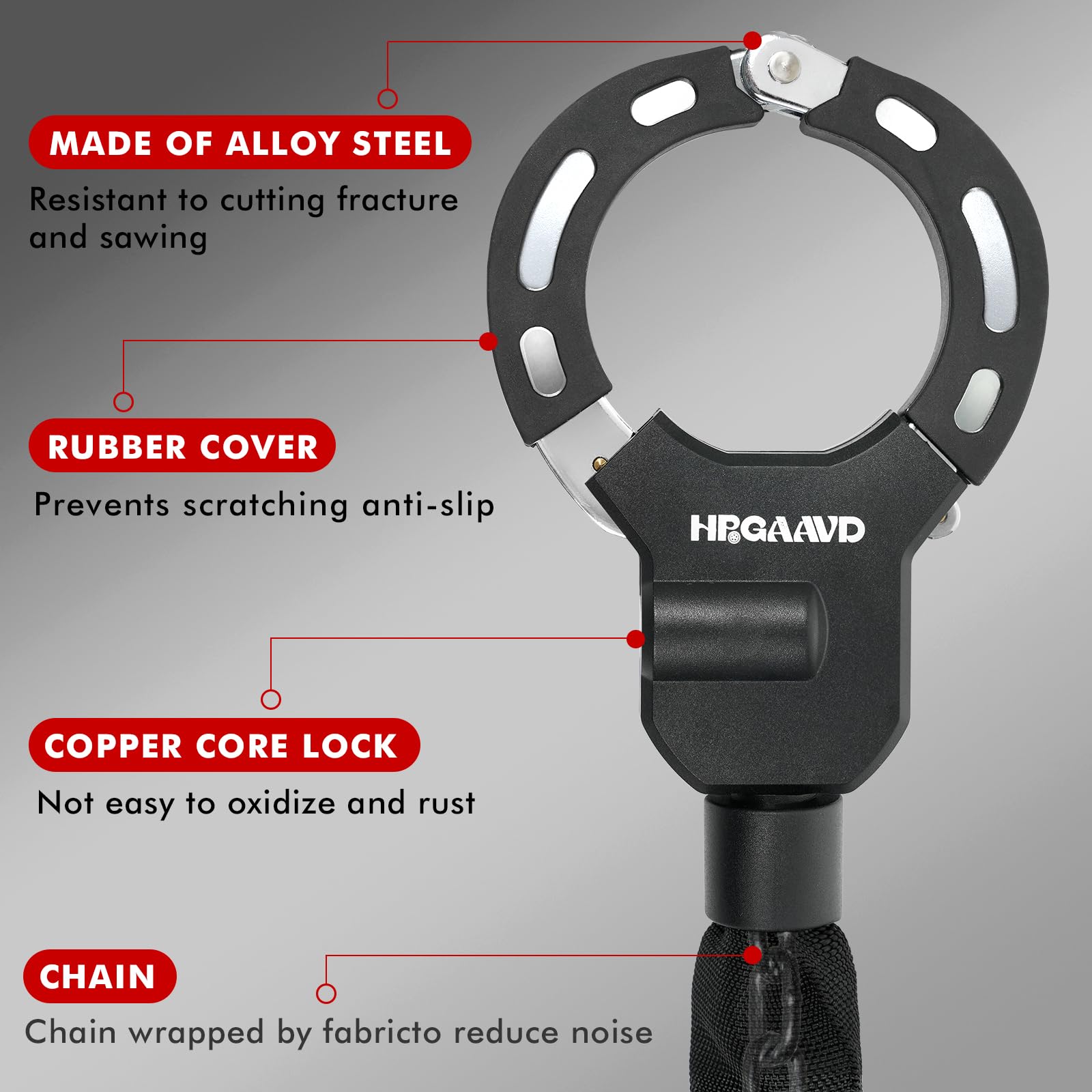 Antifurto Monopattino Elettrico，Antifurto Bicicletta，Lucchetto a Catena，Lucchetto ad alta sicurezza Catena da 8 mm per Scooter Elettrico/Biciclette/E-Bike/Passeggino/Moto