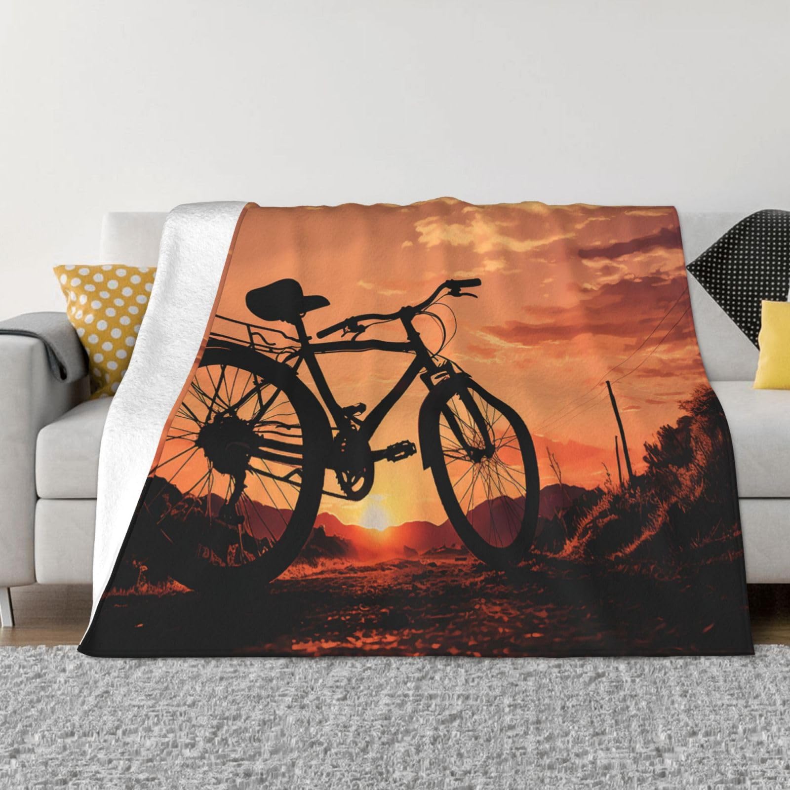Couverture polaire en flanelle 101x76 cm réversible imprimé vélo de route pour lit et canapé