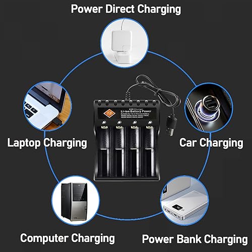 Miniatura 6 de Cargador de batería 18650 de 4 bahías, cargador inteligente USB universal para baterías de iones de litio recargables de 3.7 V, compatible con