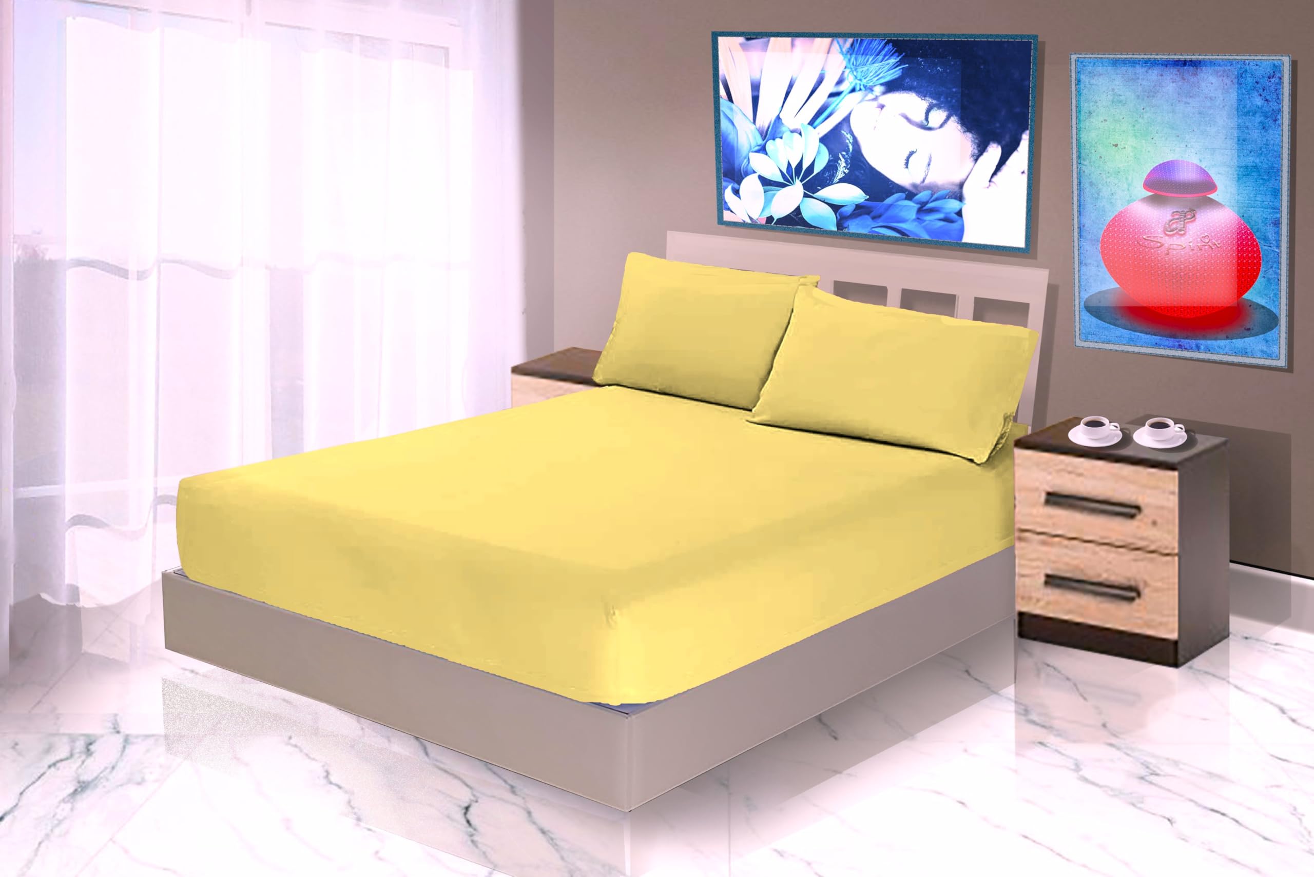 SpazioTessile Lenzuolo Sotto Con Angoli O Federe 100% Cotone Certificato Oeko-Tex rm (Giallo, Matrimoniale)