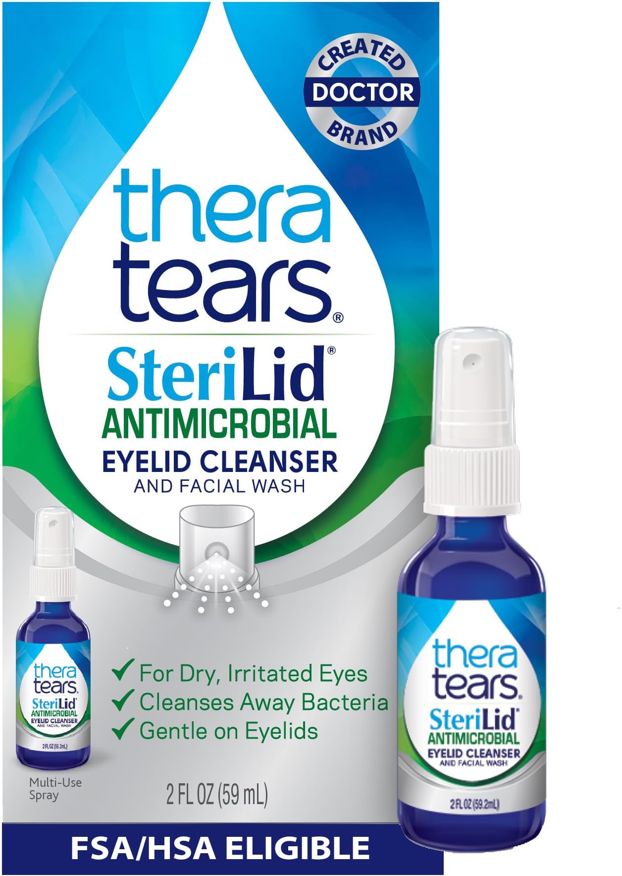Thera Tears Sterilid Antimicrobial Eyelid Cleanser and Facial Wash, with Hypochlorous Acid, 59 mL, 2 Fl oz Spray