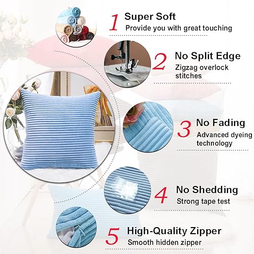 Vista 252 de Home Brilliant - Juego de 2 fundas de almohada de 24 x 24 pulgadas / 61 x 61 cm., de terciopelo de pana a rayas, cojín cuadrado decorativo, funda