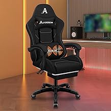 ALFORDSON Massage Gaming Chair, Office Chair with Footrest, 180 kg Load Capacity, Ergonomic PC Chair, 360° Rotation, Linen Fabric, Black