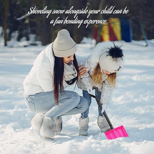 Miniatura 7 de Pala de nieve para niños, hoja de plástico gruesa duradera con mango de metal, agarre en D cómodo, pala de nieve de 32 pulgadas para niños de 3 a 12