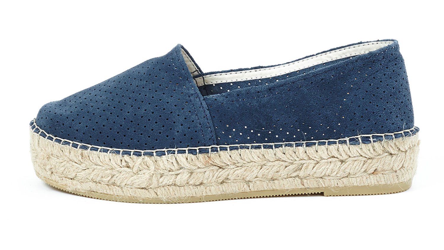 Womens Classic Velour Perforé High Suede Leather Espadrilles Marine Size EU