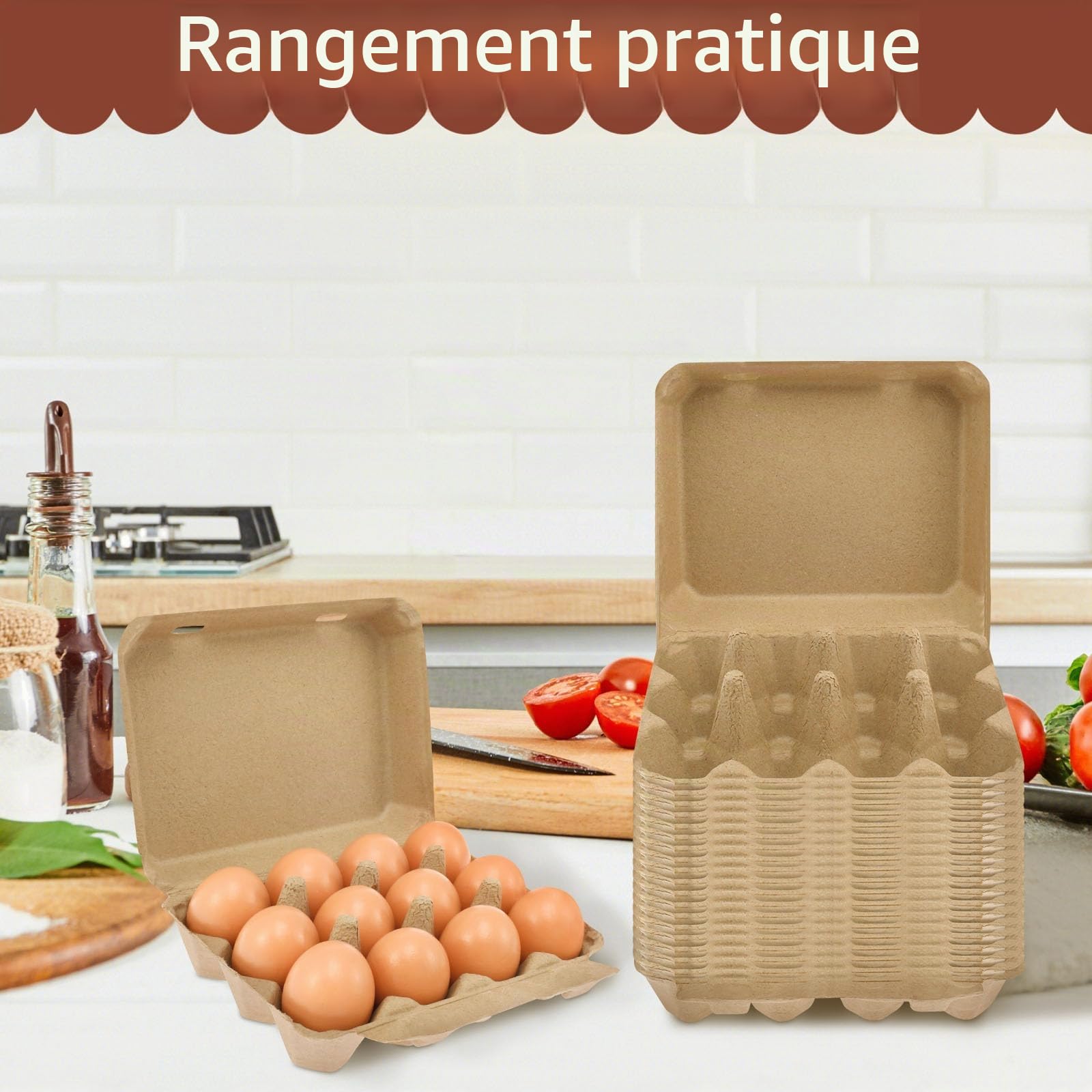 Lot de 30 cartons à œufs pour 12 œufs – Boîtes à œufs en carton réutilisables, empilables 7,6 x 10,2 cm, plateaux pour œufs en pâte à papier pour la ferme, le marché et la maison