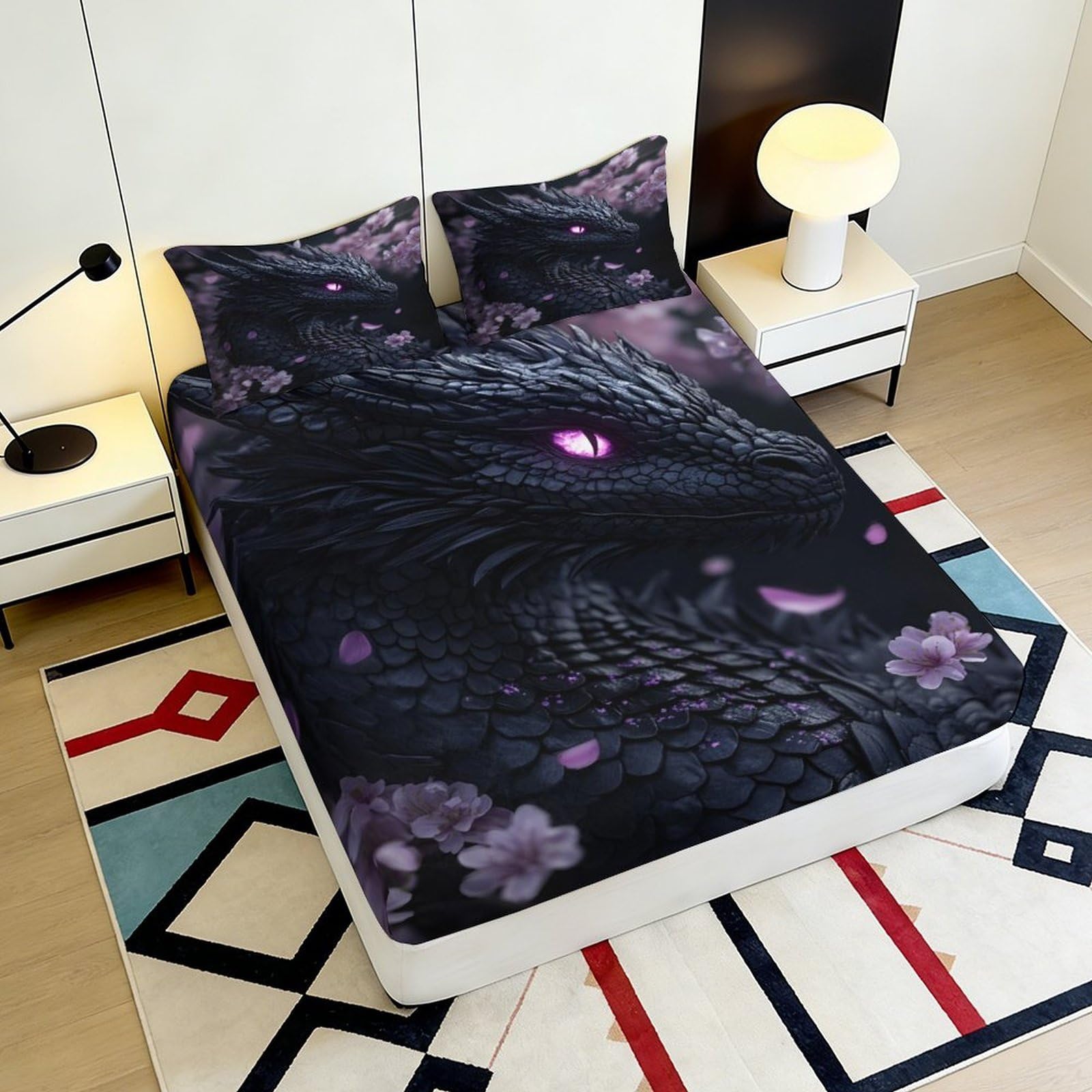 Lenzuolo con angoli, con stampa 3D, in microfibra, antiscivolo, per ospiti | morbido, coprimaterasso, facile da pulire, traspirante, lavabile in lavatrice, 180 x 200 x 25 cm