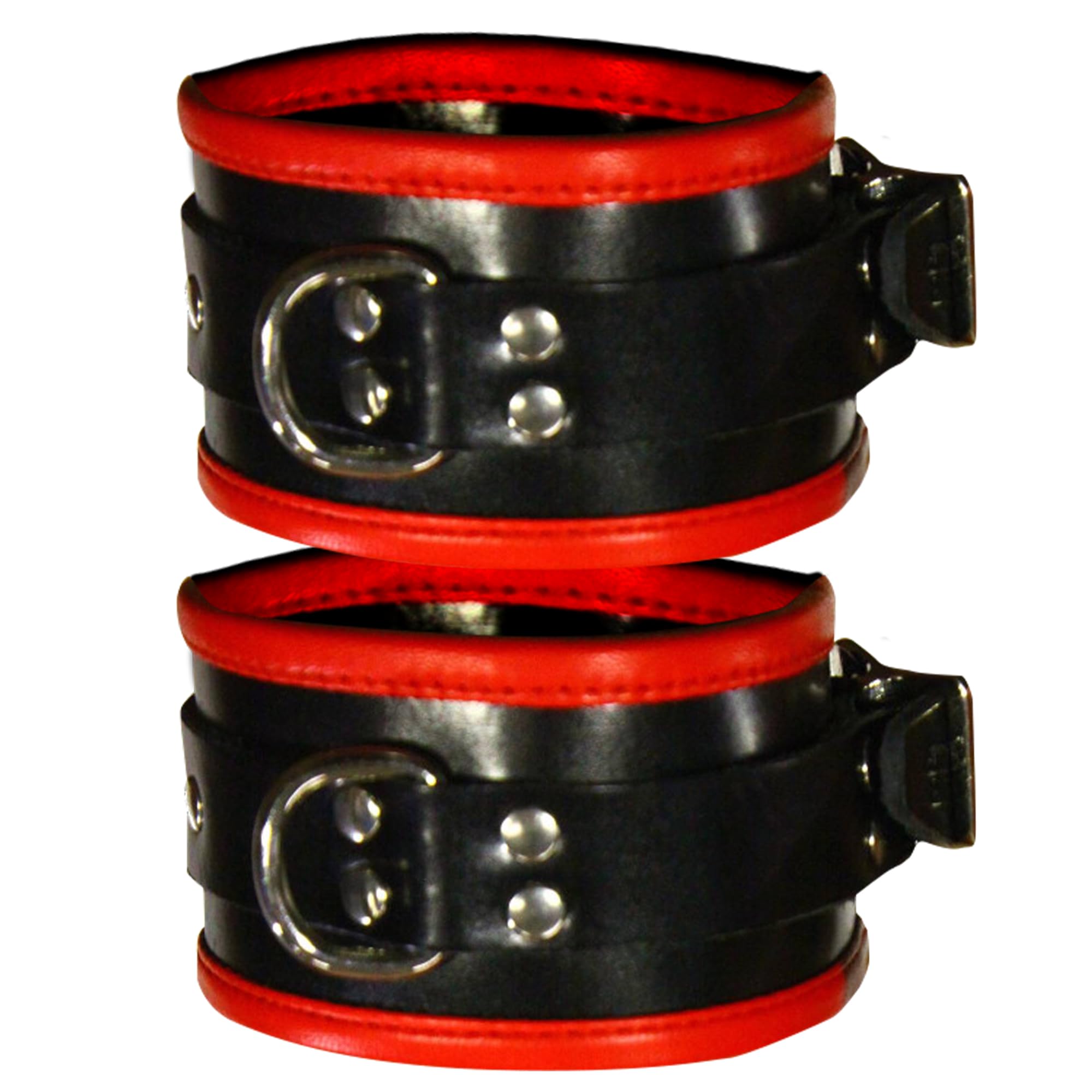 gepolsterte Fußfesseln mit D-Ring, Fußgelenk-Manschetten aus Leder, für Bondage und BDSM, Farbe: Schwarz/Rot, erotisches Sexspielzeug für Anfänger und Fortgeschrittene