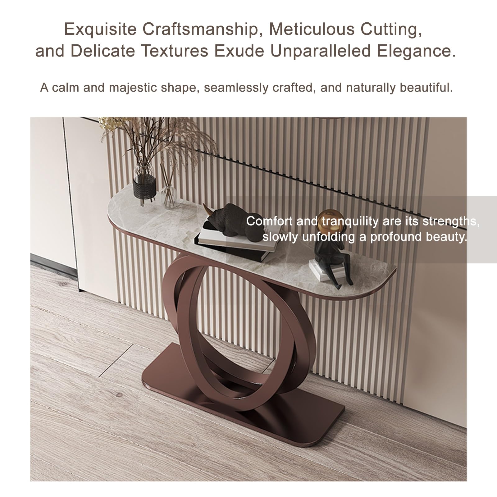 Tavolo Consolle Ingresso Stretta con Divano, Tavolo Moderno in Finto Marmo con Base Geometrica, Adatto A Ingressi, Soggiorni E Ingressi(Gold,80cm/31.4in)