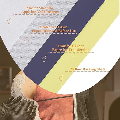 Miniatura 16 de Yuelong El kit de 30 piezas de papel de transferencia y piel de práctica de tatuaje en blanco incluye 10 piezas de piel falsa y 20 piezas de papel
