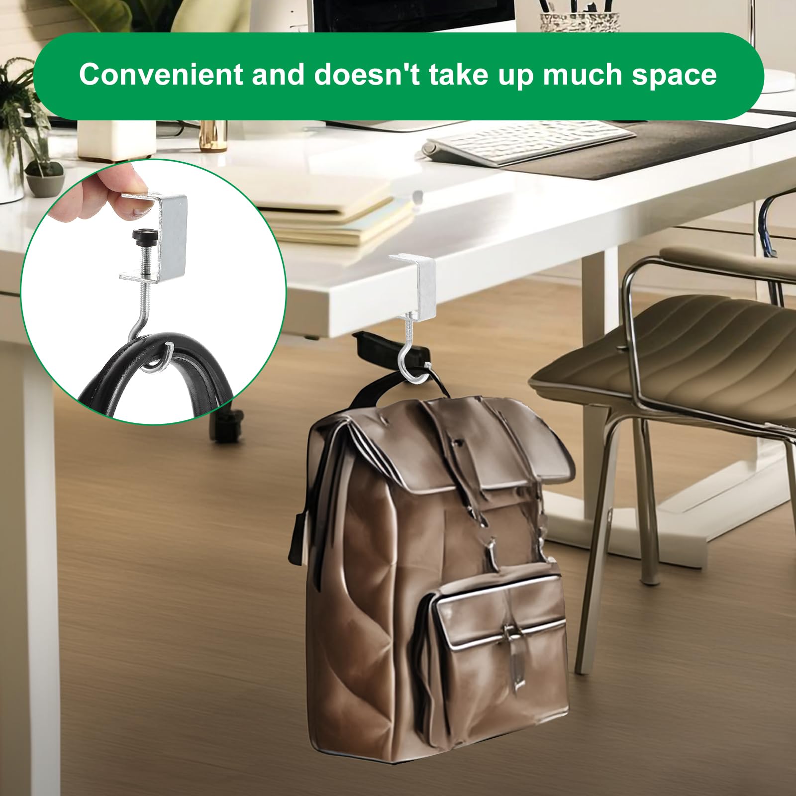 cobee Clamp-On Under Desk Hooks, Desk Mount Hanging Bag Holder Metal Hook — Amazon image 2